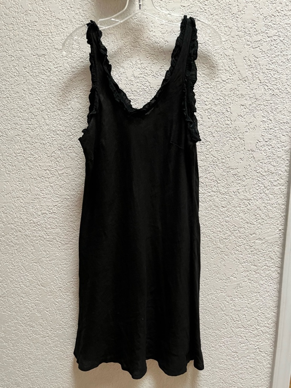 Meo Meli Womens 100% Linen ruffle sleeve Tank Dress black L resort wear Italy